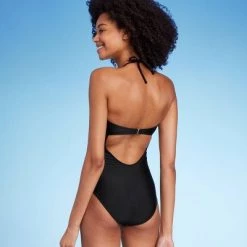 Women's Ring-Front Halter Bandeau One Piece Swimsuit - Shade & Shore™ Black