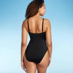 Women's Mesh Front One Piece Swimsuit - Shade & Shore™ Black