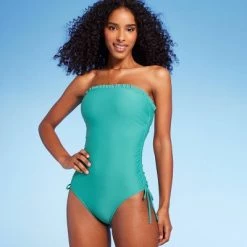 Women's Lettuce Edge Bandeau One Piece Swimsuit - Shade & Shore™ Teal Green -Shade & Shore Sales Shop GUEST 08c72826 d9aa 4586 b99e f543937090f4 2