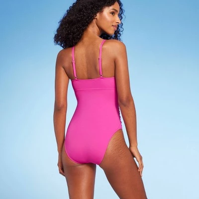 Women's Center Front Shirring One Piece Swimsuit - Shade & Shore™ Hot Pink 1 Women's Center Front Shirring One Piece Swimsuit - Shade & Shore™ Hot Pink
