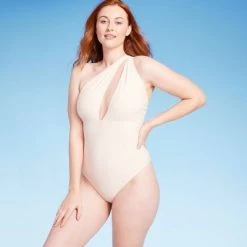 Women's One Shoulder Plunge Cut Out One Piece Swimsuit - Shade & Shore™ Off-white -Shade & Shore Sales Shop GUEST 14d06862 e9a4 4b1a 980a 69451b471b0b