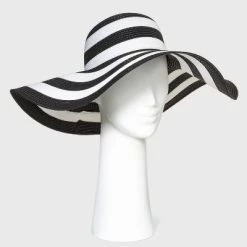 Packable Straw Floppy Hat - Shade & Shore™ Black/white