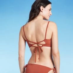 Women's Longline Cinch Front Keyhole Bikini Top - Shade & Shore™ Rust