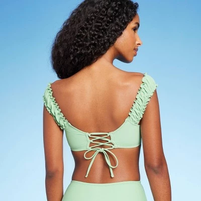 Women's Shirred Off the Shoulder Bralette Lace-Up Bikini Top - Shade & Shore™ Light Green -Shade & Shore Sales Shop GUEST 19d23d1f 78d6 44eb 92d4 e3178d6dde42