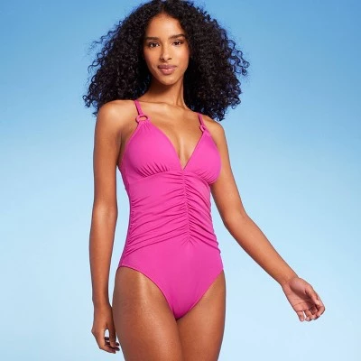 Women's Center Front Shirring One Piece Swimsuit - Shade & Shore™ Hot Pink 8 Women's Center Front Shirring One Piece Swimsuit - Shade & Shore™ Hot Pink - Image 8