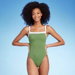 Women's Square Neck Wide Binding One Piece Swimsuit - Shade & Shore™ Olive Green -Shade & Shore Sales Shop GUEST 228d43e1 a119 4a1f a3d9 9ec9778dd3e0 3