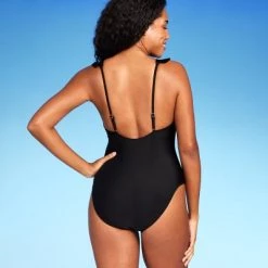 Shade & Shore Women's Ruffle Plunge One Piece Swimsuit - Shade & Shore™ Black