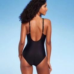 Women's V-Neck Scoop Back One Piece Swimsuit - Shade & Shore™ Black