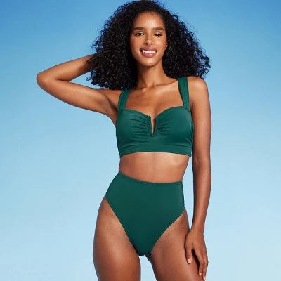 Women's High Waist High Leg Extra Cheeky Bikini Bottom - Shade & Shore™ Green 2 Women's High Waist High Leg Extra Cheeky Bikini Bottom - Shade & Shore™ Green - Image 2