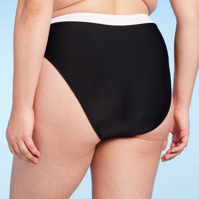 Women's High Waist Cheeky Wide Band Bikini Bottom - Shade & Shore™ Black/white 4 Women's High Waist Cheeky Wide Band Bikini Bottom - Shade & Shore™ Black/white - Image 4