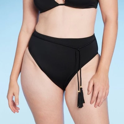Women's High Waist High Leg Bead Detail Belted Bikini Bottom - Shade & Shore™ Black 3 Women's High Waist High Leg Bead Detail Belted Bikini Bottom - Shade & Shore™ Black - Image 3