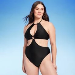 Women's Ring-Front Halter Monokini One Piece Swimsuit - Shade & Shore™ Black -Shade & Shore Sales Shop GUEST 3c2f78c8 2132 4ac9 acbb ede4c07becf5