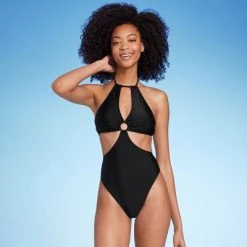 Women's Ring-Front Halter Monokini One Piece Swimsuit - Shade & Shore™ Black -Shade & Shore Sales Shop GUEST 45eac656 c125 4155 9f37 80f7f572d5ca 3