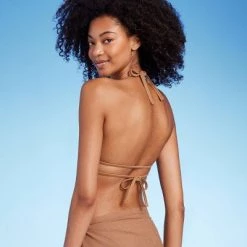 Women's Crochet Strappy Detail Triangle Bikini Top - Shade & Shore™ Light Brown