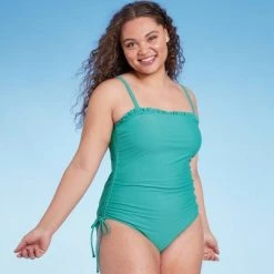 Women's Lettuce Edge Bandeau One Piece Swimsuit - Shade & Shore™ Teal Green -Shade & Shore Sales Shop GUEST 48470e09 ee42 4e38 ae2f d3bf58331425