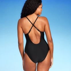 Women's Plunge Hardware Trim Cheeky One Piece Swimsuit - Shade & Shore™ Black