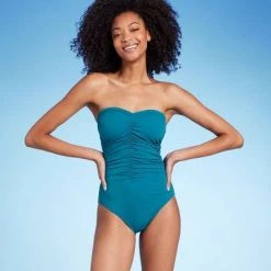 Women's Shirred Bandeau One Piece Swimsuit - Shade & Shore™ Teal Blue -Shade & Shore Sales Shop GUEST 4b9c431a 9001 4cc8 8573 92cfdbcf2156 1