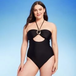 Women's Ring-Front Halter Bandeau One Piece Swimsuit - Shade & Shore™ Black -Shade & Shore Sales Shop GUEST 500120c9 16fe 463e 87dd 46153dc411d9