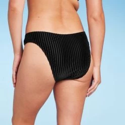 Women's Velour Ribbed Cheeky Bikini Bottom - Shade & Shore™ Black