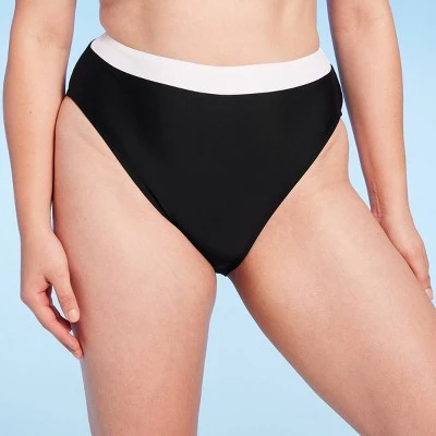 Women's High Waist Cheeky Wide Band Bikini Bottom - Shade & Shore™ Black/white 3 Women's High Waist Cheeky Wide Band Bikini Bottom - Shade & Shore™ Black/white - Image 3