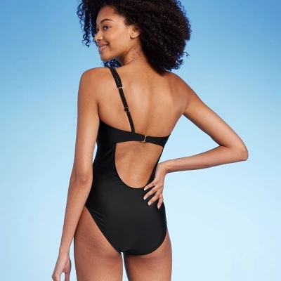 Women's Knot Detail One Shoulder One Piece Swimsuit - Shade & Shore™ Black 1 Women's Knot Detail One Shoulder One Piece Swimsuit - Shade & Shore™ Black