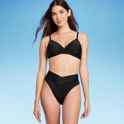 Women's V-Front Mid-Rise High Leg Cheeky Bikini Bottom - Shade & Shore™ Black 2 Women's V-Front Mid-Rise High Leg Cheeky Bikini Bottom - Shade & Shore™ Black - Image 2
