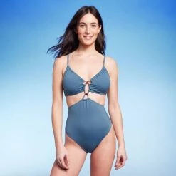 Women's Cut Out Bead Detail One Piece Swimsuit - Shade & Shore™ Blue -Shade & Shore Sales Shop GUEST 5ef056b9 140b 4192 a7b9 b050376289ad 3