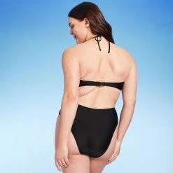 Women's Ring-Front Halter Monokini One Piece Swimsuit - Shade & Shore™ Black -Shade & Shore Sales Shop GUEST 627522a9 6d0c 42e7 8b78 a7bb527fed3e