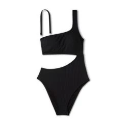 Women's Ribbed One Shoulder Cut Out One Piece Swimsuit - Shade & Shore™ Black -Shade & Shore Sales Shop GUEST 65001cfc 0a77 4fbb 88a7 f4901496e715
