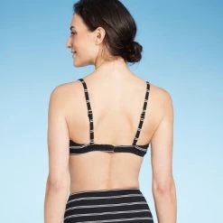 Women's Ribbed Demi Underwire Bikini Top - Shade & Shoreâ„¢ Black Striped