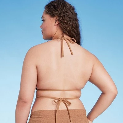 Women's Crochet Strappy Detail Triangle Bikini Top - Shade & Shore™ Light Brown 4 Women's Crochet Strappy Detail Triangle Bikini Top - Shade & Shore™ Light Brown - Image 4