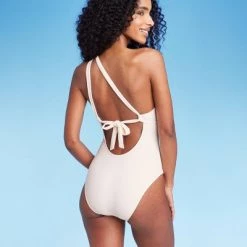 Women's One Shoulder Plunge Cut Out One Piece Swimsuit - Shade & Shore™ Off-white