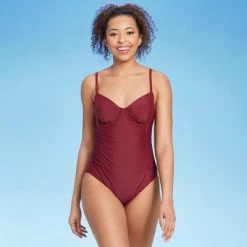 Women's Shirred Balconette Underwire One Piece Swimsuit - Shade & Shore™ Burgundy -Shade & Shore Sales Shop GUEST 7460abf8 7ab8 4d8e 968d 18a5d1d8876e 4