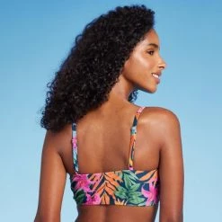 Women's Tie-Front Longline Bikini Top - Shade & Shore™ Multi Tropical Floral Print