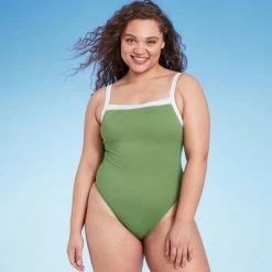 Women's Square Neck Wide Binding One Piece Swimsuit - Shade & Shore™ Olive Green -Shade & Shore Sales Shop GUEST 860f2084 51a4 4b61 b51b df30cc6e4e54