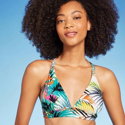 Women's Braided Strap Triangle Longline Bikini Top - Shade & Shore™ Multi Tropical Print 2 Women's Braided Strap Triangle Longline Bikini Top - Shade & Shore™ Multi Tropical Print - Image 2