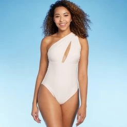 Women's One Shoulder Plunge Cut Out One Piece Swimsuit - Shade & Shore™ Off-white -Shade & Shore Sales Shop GUEST 898768f4 721b 43c3 9e92 fd990f6d2e24