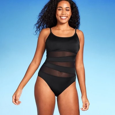 Women's Mesh Front One Piece Swimsuit - Shade & Shore™ Black 2 Women's Mesh Front One Piece Swimsuit - Shade & Shore™ Black - Image 2