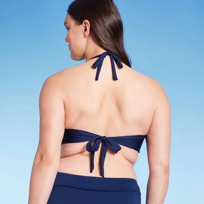 Women's Triangle Bralette Faux Wrap Halter Bikini Top - Shade & Shore™ Navy 4 Women's Triangle Bralette Faux Wrap Halter Bikini Top - Shade & Shore™ Navy - Image 4