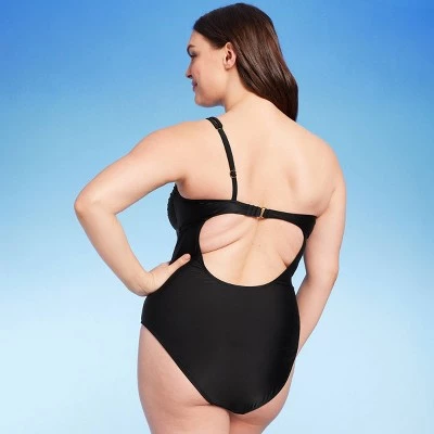 Women's Knot Detail One Shoulder One Piece Swimsuit - Shade & Shore™ Black 4 Women's Knot Detail One Shoulder One Piece Swimsuit - Shade & Shore™ Black - Image 4