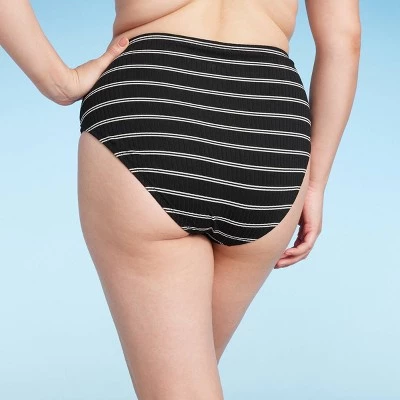 Women's Ribbed High Waist Bikini Bottom - Shade & Shore™ Black Striped 4 Women's Ribbed High Waist Bikini Bottom - Shade & Shore™ Black Striped - Image 4