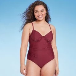 Women's Shirred Balconette Underwire One Piece Swimsuit - Shade & Shore™ Burgundy -Shade & Shore Sales Shop GUEST 97e1979f 0c05 4ee2 816e 113e2c3258ef