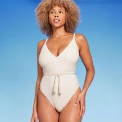 Women's Braid Detail Extra High Leg One Piece Swimsuit - Shade & Shore™ Off-White -Shade & Shore Sales Shop GUEST 9b4fd8aa f8c7 4d85 9640 67b91739542a 2