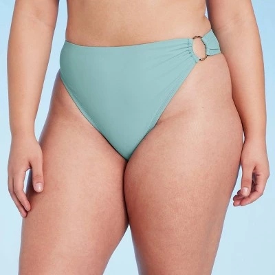 Women's Ring Detail Medium Coverage High Waist Extra High Leg Bikini Bottom - Shade & Shore™ Sage Green 3 Women's Ring Detail Medium Coverage High Waist Extra High Leg Bikini Bottom - Shade & Shore™ Sage Green - Image 3