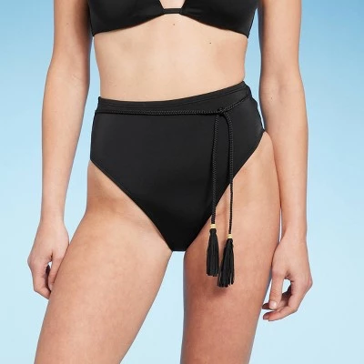 Women's High Waist High Leg Bead Detail Belted Bikini Bottom - Shade & Shore™ Black 9 Women's High Waist High Leg Bead Detail Belted Bikini Bottom - Shade & Shore™ Black - Image 9