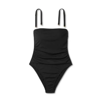 Women's Shirred Ribbed Bandeau Cheeky One Piece Swimsuit - Shade & Shore™ Brown 4 Women's Shirred Ribbed Bandeau Cheeky One Piece Swimsuit - Shade & Shore™ Brown - Image 4