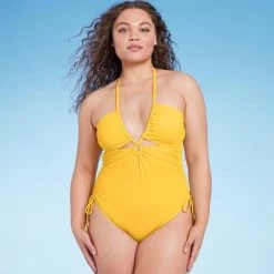 Women's Functional Cinch Side One Piece Swimsuit - Shade & Shore™ Light Gold -Shade & Shore Sales Shop GUEST afb1e171 2179 4167 92c6 caa9893e8067