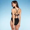 Shade & Shore Women's Plunge Bead Detail Extra High Leg One Piece Swimsuit - Shade & Shore™ Black
