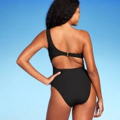 Women's Ribbed One Shoulder Cut Out One Piece Swimsuit - Shade & Shore™ Black -Shade & Shore Sales Shop GUEST b91f6316 c8a9 4892 ad28 08a7767407c5