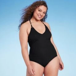 Women's Ribbed Bead Knot Detail One Piece Swimsuit - Shade & Shore™ Black -Shade & Shore Sales Shop GUEST be24b2d6 c494 4c74 9662 57b66e0b9b4a